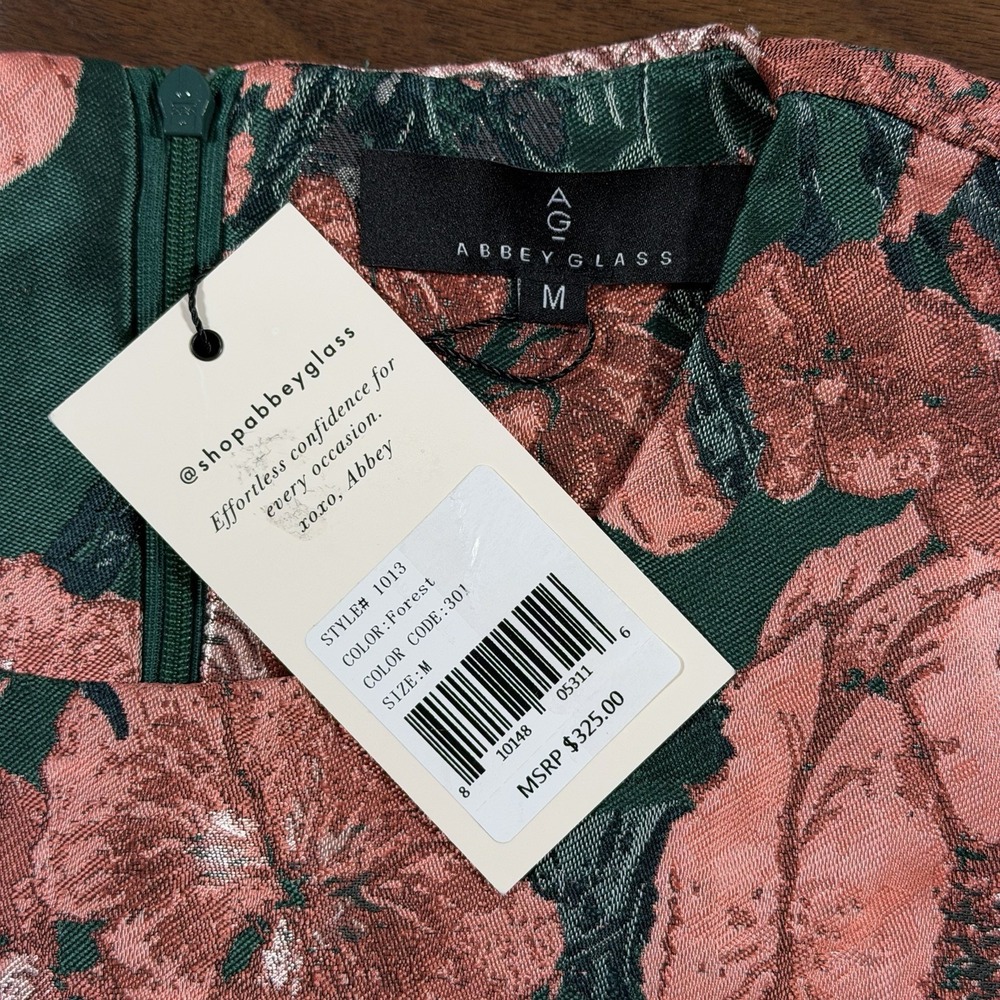 Abbey Glass Women's Size Medium Forest Floral Jacquard Bronwyn Midi Dress $325 - Picture 7 of 13